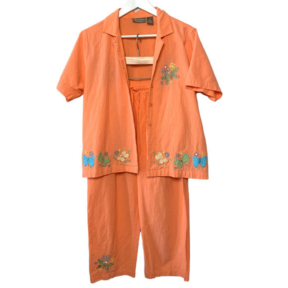 Vintage 90s Jane Ashley Matching Set Pants and Top Butterflies Orange Large - Picture 1 of 10
